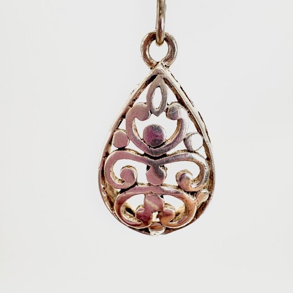 VTG Sterling Silver 925 Scroll Design Teardrop Dangle Earrings Size 1.25" Length - Picture 6 of 11